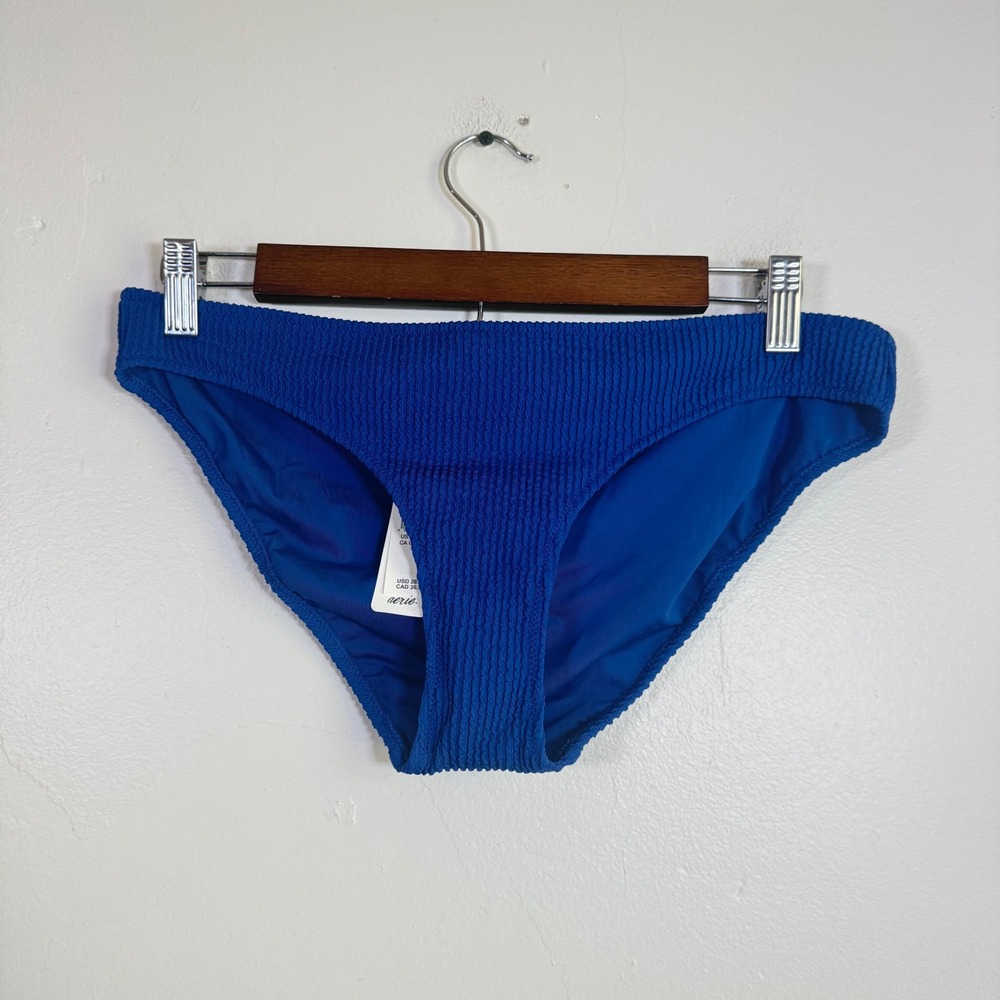 NWT Aerie Real Good Textured Crinkle Bikini Bottom Size Large Cobalt Blue
